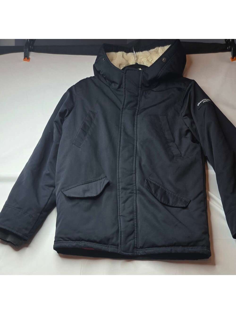 Abercrombie Kids Sherpa Lined Hooded Parka Jacket Black Size 13/14